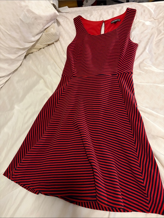 Express Dresses & Skirts - Express Red and Navy Striped Fit & Flare Mini Dress - XS